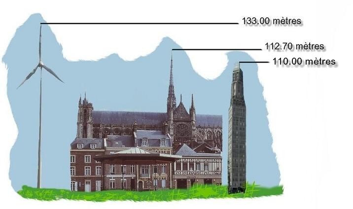 une �olienne la cath�drale et la tour Perret d'AMIENS